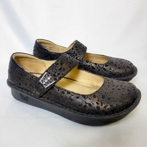 Alegria Paloma 845 TREASURE Bronze Black Textured Floral Slip On Mary Jane Clogs - Picture 2 of 16